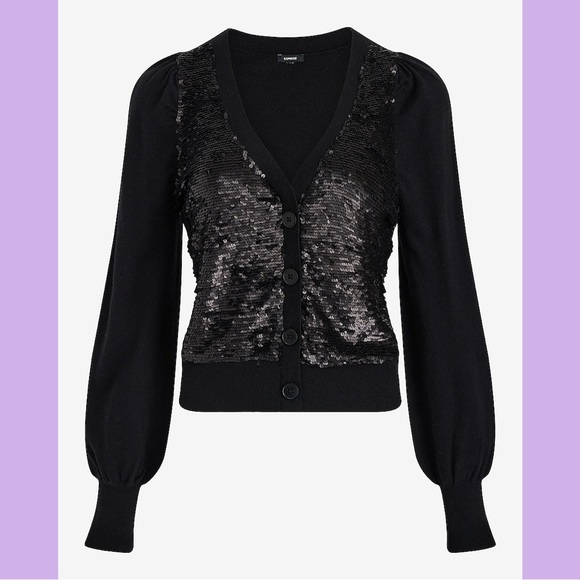 NWT Express Black Sequin Button Front Cardigan - Picture 4 of 15